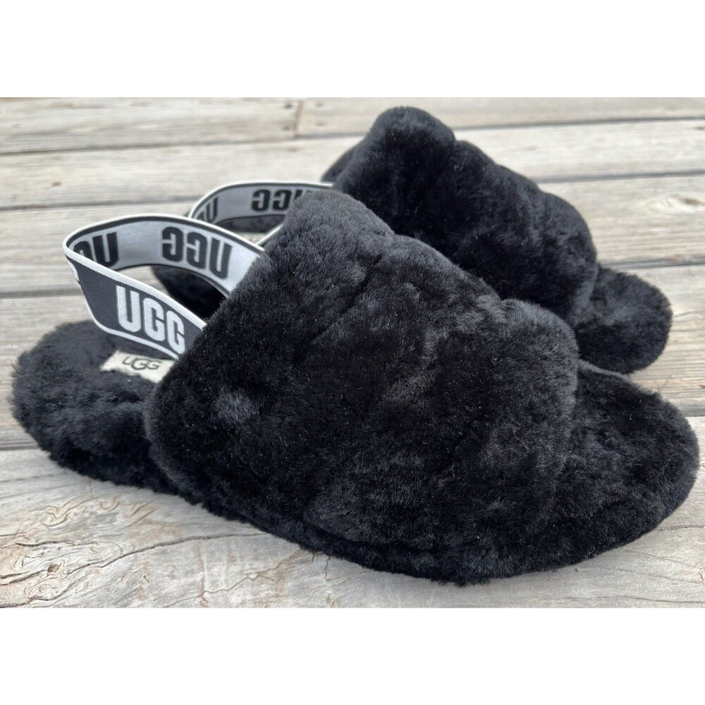 Nice! UGG Fluff Yeah Women's 10 Slide Slippers Sheepskin Slingback 1095119 Black